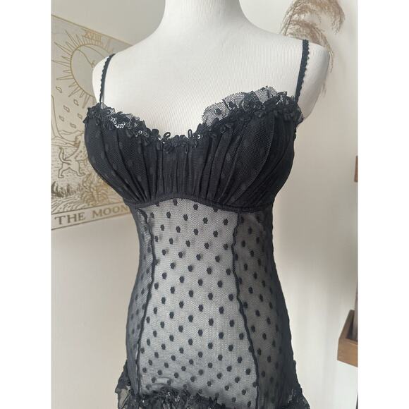 Victoria's Secret 2006 Sexy Little Things Chemise Lingerie 36C Black Polka Dot - Picture 3 of 8